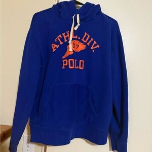 Polo by Ralph Lauren Blue Hoodie with Orange Logo size large